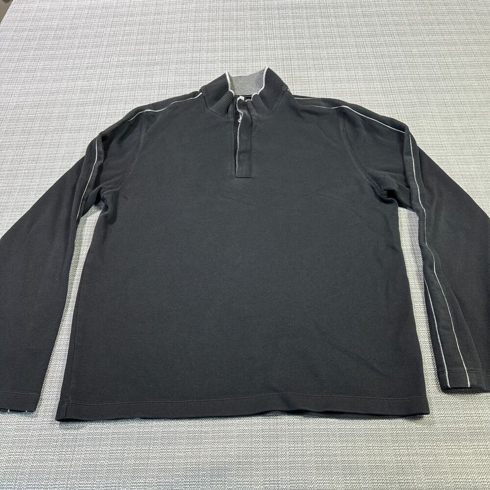 BOSS Hugo Boss Sweater Mens Large Black‎ Mock Neck 1/4 Snap Casual Comfort